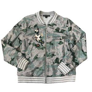 Boston Proper Sequin Camo Zip Varsity Jacket Size Large Embellished Floral
